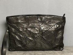 Handmade Leather Mens Clutch Cool Slim Wallet Zipper Clutch Wristlet Wallet for Men
