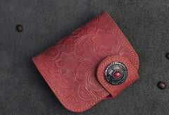 Handmade billfold Bifold Leather Wallet Floral Leather Botton billfold Wallet For Men Women