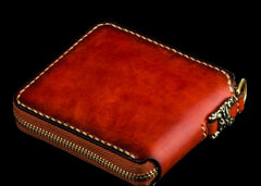 Handmade Leather Small Tibetan Tooled Mens billfold Wallets Cool Chain Wallet Biker Wallet for Men