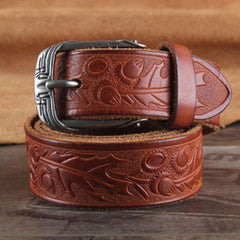 Genuine Leather Punk Rock Biker Tooled Floral Trucker Mens Belt Men Black Coffee Belt for Men