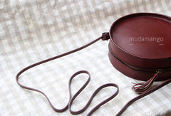 Handmade Black Leather Circle bag for women leather shoulder bag crossbody bag