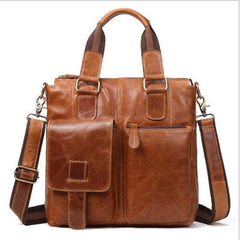Vintage Coffee Leather Mens Briefcase Laptop Bag Business Bags Work Bag for Men