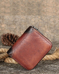 Vintage Women Leather Small Wallet Zip Around Bifold Billfold Wallet with Coin Pocket For Women