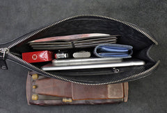 Handmade Genuine Leather Large Clutch Leather Men Phone Pad Zip Clutch Vintage Wallet For Men