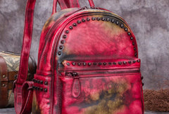 Genuine handmade Leather backpack bag rivet shoulder bag black mens women leather purse - EverHandmade