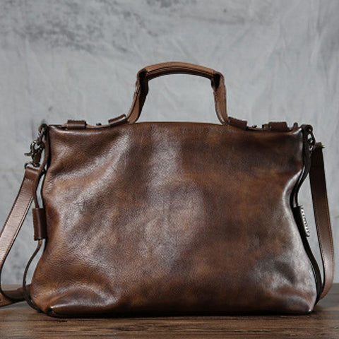 Handmade Leather Mens Cool Messenger Bag Briefcase Work Bag Business Bag Laptop Bag for men