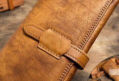 Handmade Long Leather Wallet Trifold Vintage Brown Wallet For Men Women