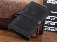 Handmade Leather Mens Cool Long Leather Wallet Clutch Wristlet Wallet for Men