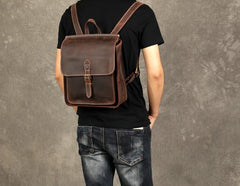 Leather Mens Cool Backpack Messenger Bag Coffee Travel Backpack Hiking Backpack for men