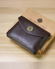 Slim Women Black Sunflower Leather Card Wallet Minimalist Envelope Card Holder Wallet Coin Wallet For Women