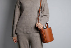 Genuine Leather Cute Bucket Bag Handbag Crossbody Bag Shoulder Bag Women Leather Purse