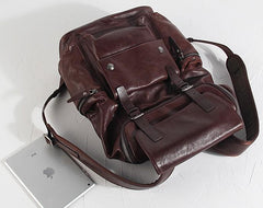 Cool Large Genuine Leather Mens Backpack Coffee Travel Backpack Hiking Backpack for men