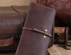 Genuine Leather Mens Cool Slim Long billfold Leather Wallet Men Small Wallets Bifold for Men