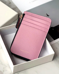Cute Women Pink Purple Leather Slim Round Card Holder Card Wallet Zipper Change Wallet For Women