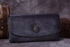 Genuine Leather Wallet Folded Long Wallet Vintage Wallet Purse For Women - EverHandmade