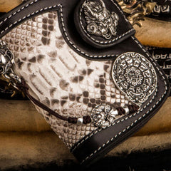 chain biker wallet​ Handmade Leather Wallet Biker Wallet Snake Skin Wallet Cool Wallets for Men Biker Chain Wallet