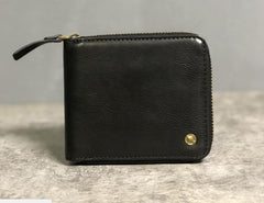 Genuine Leather Mens Cool Slim Zipper billfold wallet  Men Bifold Small Wallets for Men