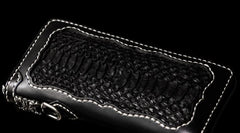 Handmade Leather Mens Chain Biker Wallet Leather Clutch Wallet Cool Long Wallets for Men