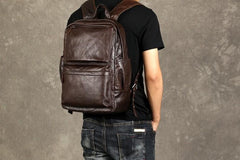Coffee Leather Mens Cool Backpacks Large Travel Backpack Hiking Backpack for men