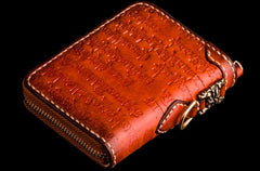 Handmade Leather Tibetan Tooled Mens billfold Wallet Cool Chain Wallet Small Biker Wallets for Men