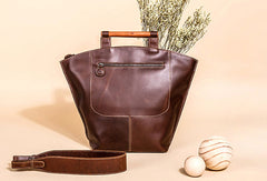 Genuine Leather Handbag Wooden Handmade Bag Shoulder Bag Purse For Women
