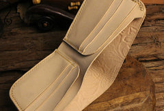 Handmade billfold leather wallet floral leather billfold wallet for men women