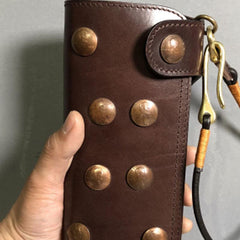 Handmade Leather Biker Wallet Long Mens Cool Chain Wallet Trucker Wallet with Chain