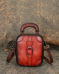 Red Leather Womens Small Vertical Shoulder Bag Small Handmade Crossbody Handbag Purse for Ladies