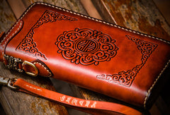 Handmade leather brown biker wallet clutch zip long wallet leather men phone - EverHandmade