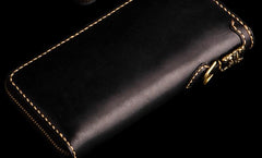 Handmade Leather Tooled Carp Mens Chain Biker Wallet Cool Leather Wallets Long Wallets for Men