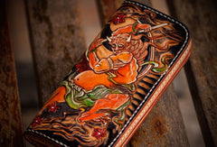 Handmade leather Chinese Taranis biker wallet long wallet black leather men phone - EverHandmade