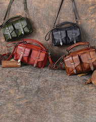 Vintage Leather Womens Satchel Shoulder Bag Handbag - Front View