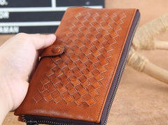 Genuine Leather Mens Cool Braided Wallet Long Leather Wallet Clutch Wristlet Wallet for Men