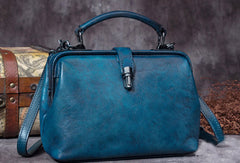Handmade Green Leather Handbag Vintage Doctor Bag - Overall View