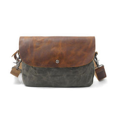 Mens Waxed Canvas Leather Small Side Bag Canvas Messenger Courier Bags for Men