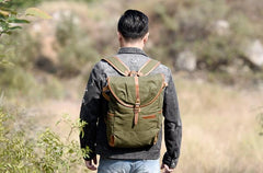 Green Canvas Mens Cool Backpack Large Travel Backpack Canvas Hiking Backpack for Men