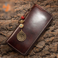 Handmade Leather Mens Chain Biker Wallet Cool Leather Wallet Long Phone Wallets for Men