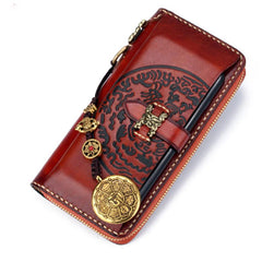 Handmade Leather Mens Chain Biker Wallet Cool Leather Wallet Long Phone Wallets for Men