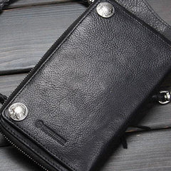 Handmade Mens Cool Long Leather Chain Wallet Cards Biker Trucker Wristlet Wallet