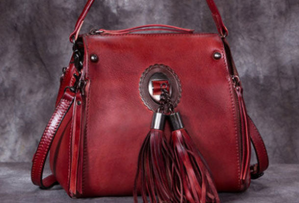 Womens Leather Handbag Vintage Tassel Crossbody Bag Shoulder Bag Purse For Women