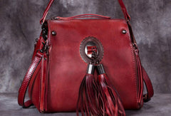 Womens Leather Handbag Vintage Tassel Crossbody Bag Shoulder Bag Purse For Women - EverHandmade