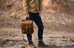 Vintage Brown Leather Mens Backpack Satchel Backpack School Backpack for men