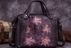 Genuine Leather Handbag Vintage Rivet Crossbody Bag Shoulder Bag Purse For Women - EverHandmade