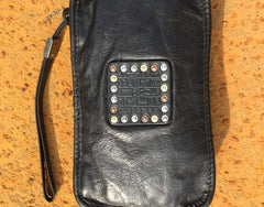 Handmade Genuine Leather Mens Clutch Cool Long Wallet Zipper Clutch Wristlet Wallet for Men