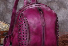 Genuine handmade Leather backpack bag rivet shoulder bag women leather purse - EverHandmade