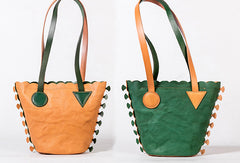 Handmade Genuine Leather Shopper Bag Bucket Bag Shoulder Bag Purse For Women - EverHandmade
