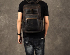 Leather Mens Cool Backpack Large Coffee Travel Backpack School Backpack for men