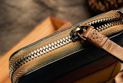 Handmade Long Leather Wallet Stitching Contrast Color Vintage Wallet Zipper Clucth Purse For Men Women