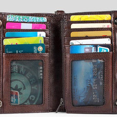 Genuine Leather Mens Chain Biker Wallet Cool Leather Wallet Small Wallets for Men