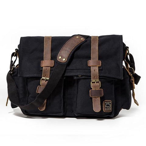 Canvas Leather Mens Vintage 14" Brown Travel Side Bag Black Messenger Bag Blue Shoulder Bag for Men